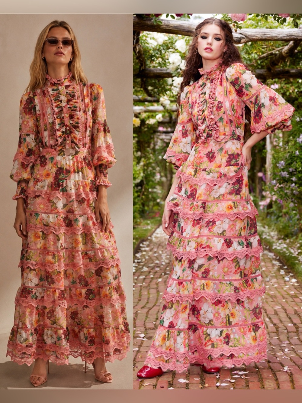 Alice + Olivia Brooke High Neck Maxi Dress Juniper Floral Rose Button Front 6 - Picture 1 of 16